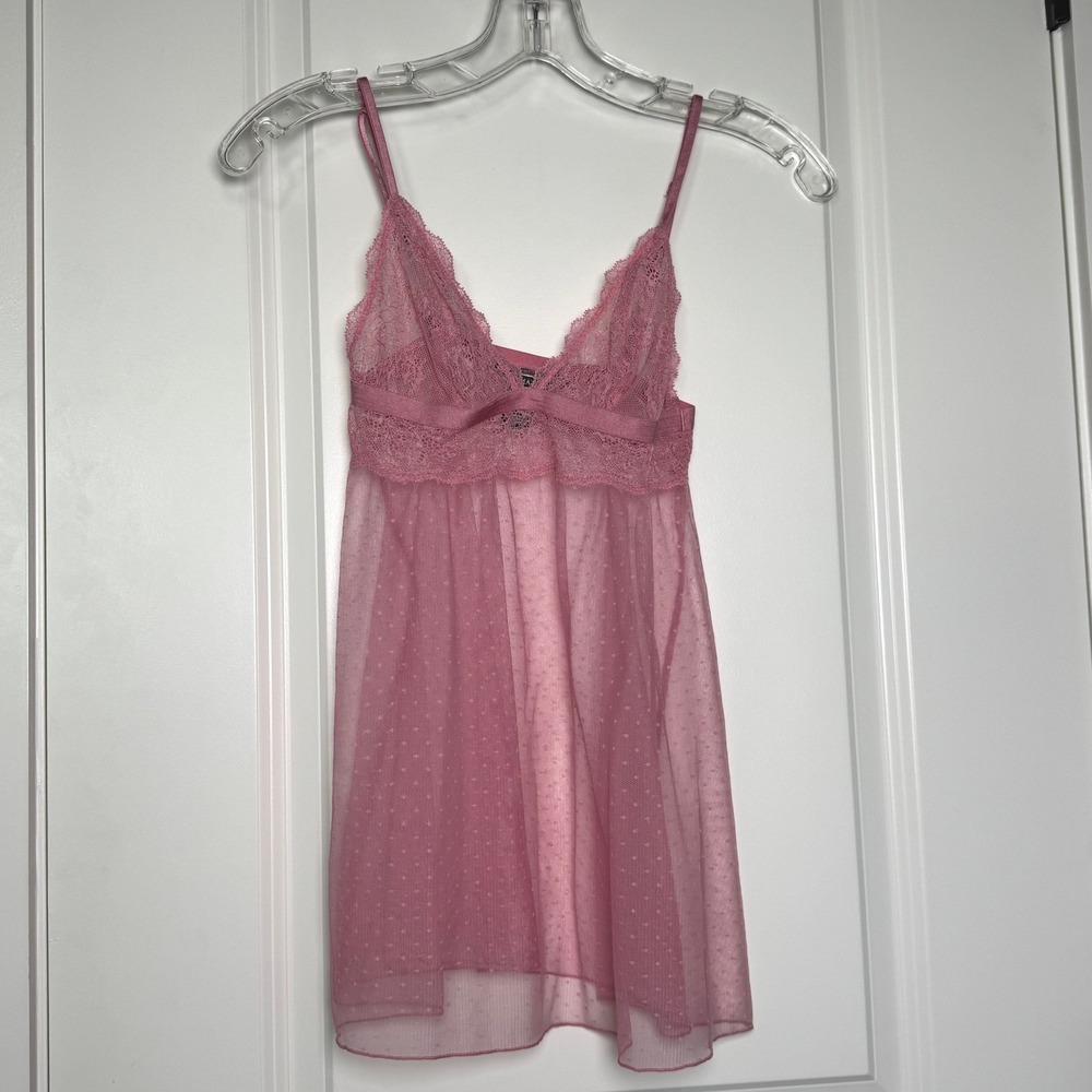 Victoria's Secret Pink Lace Point D'Esprit Mesh Babydoll Chemise XS